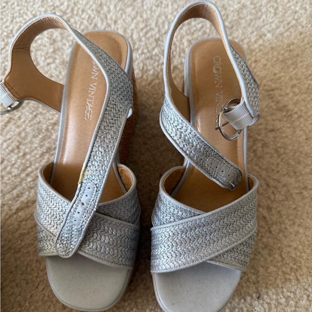 Crown Vintage Silver Wedge Sandals